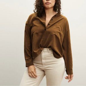 Everlane Brown Washable Silk Henley Button Shirt Size 4 NWT